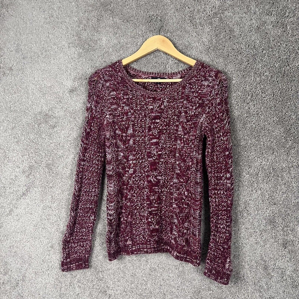 Gap Sweater Womens Small Red Maroon Long Sleeve Chunky Knit V-Neck Pull Over
